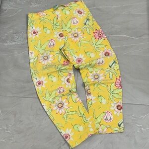 Manuel Canovas Yellow Floral Cropped Trousers Designer Pants